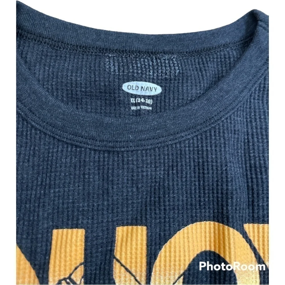 Old Navy Boys Waffle Knit Thermal Long Sleeve Graphic Size XL 14-16 Snowboard